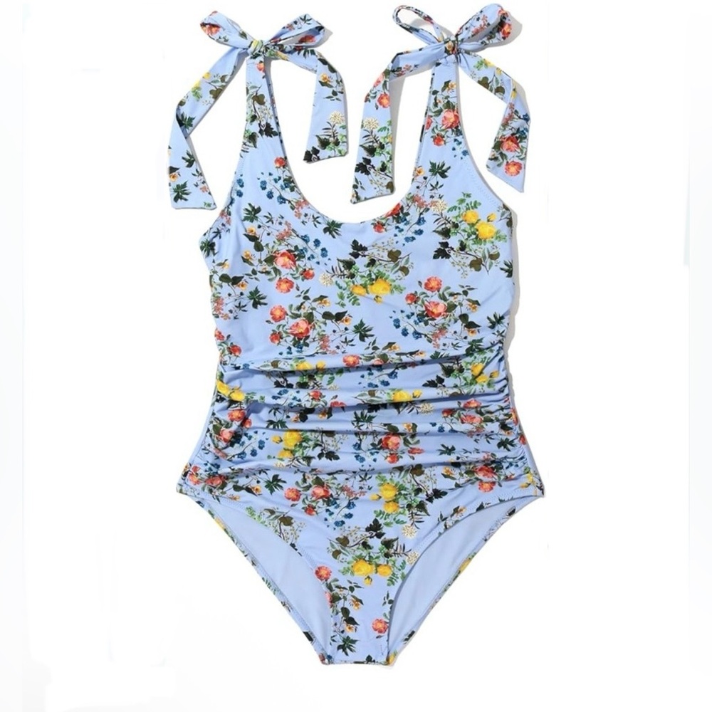 Hanky Panky Ruched Bow One Piece Swimsuit - Floral Thankful Blue - L